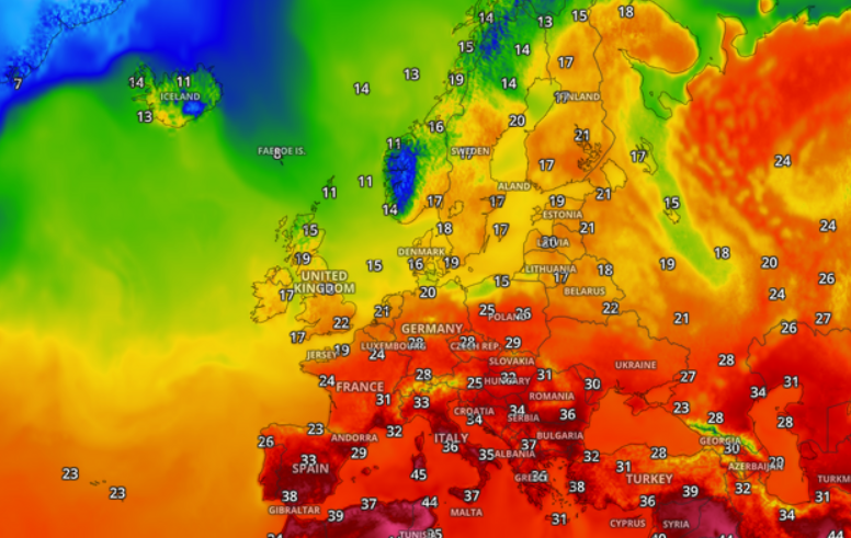 Mapa de Calor de la Ola de Calor Cerberus en Europa